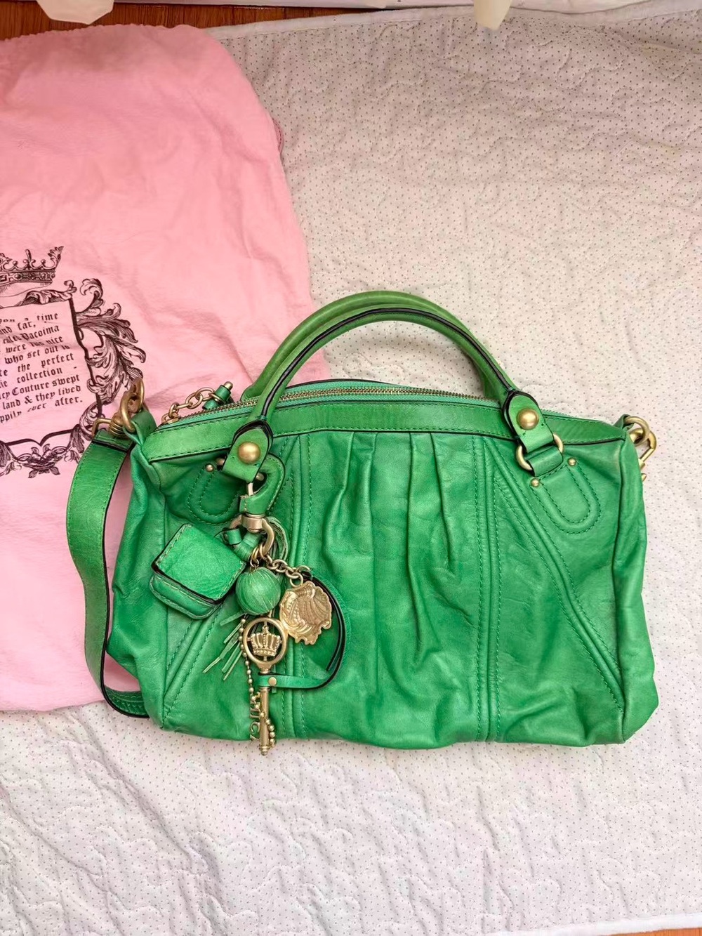 Juicy Couture Horse Leather Crossbody Satchel with Gold Charm Accents